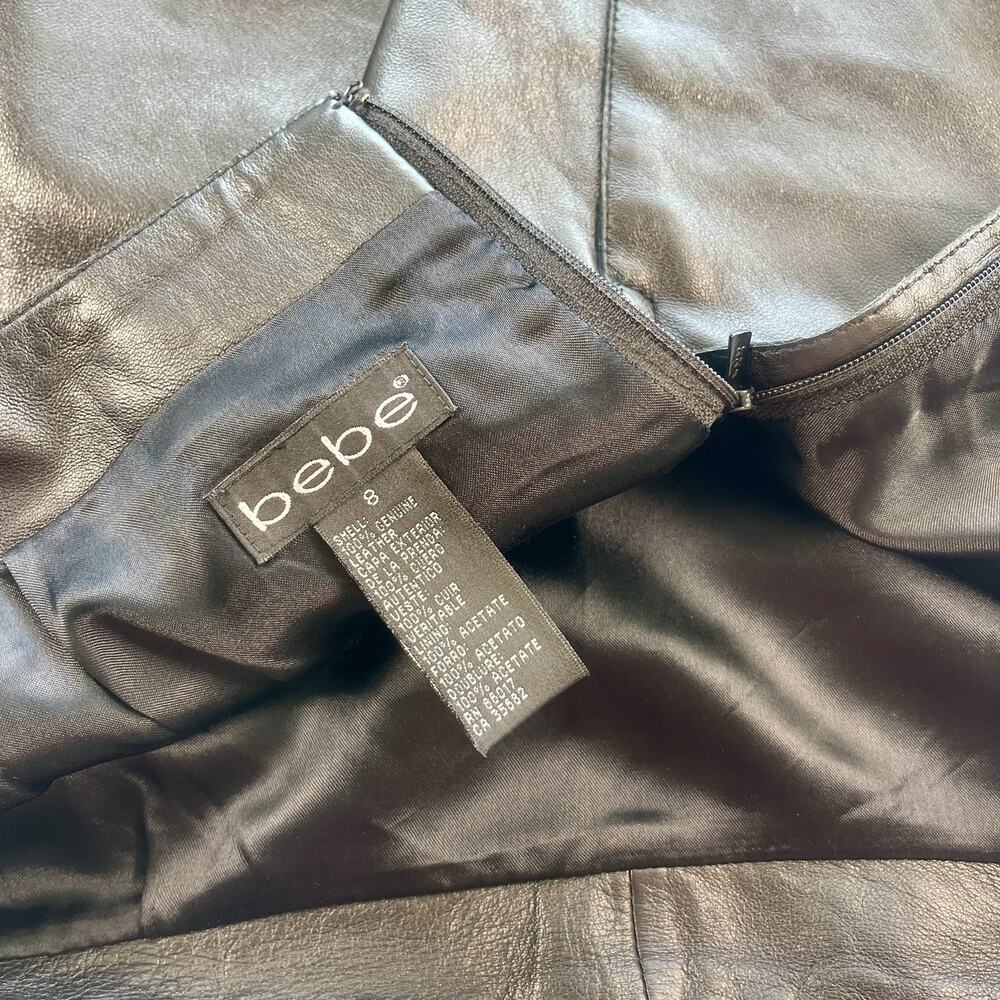 bebe Soft Leather Fittted Skirt Front Slit Size 8 Black Y2K Back Zip Flat Front - Picture 3 of 10